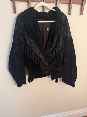 Very Heavy Black Suede and Leather Fringe Jacket - made in Argentina